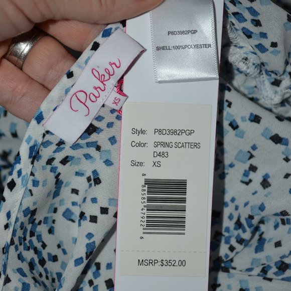 NWT $352 Sz XS Parker Blue White Spring Scatters 3/4 Sleeve Blouse - Picture 6 of 6